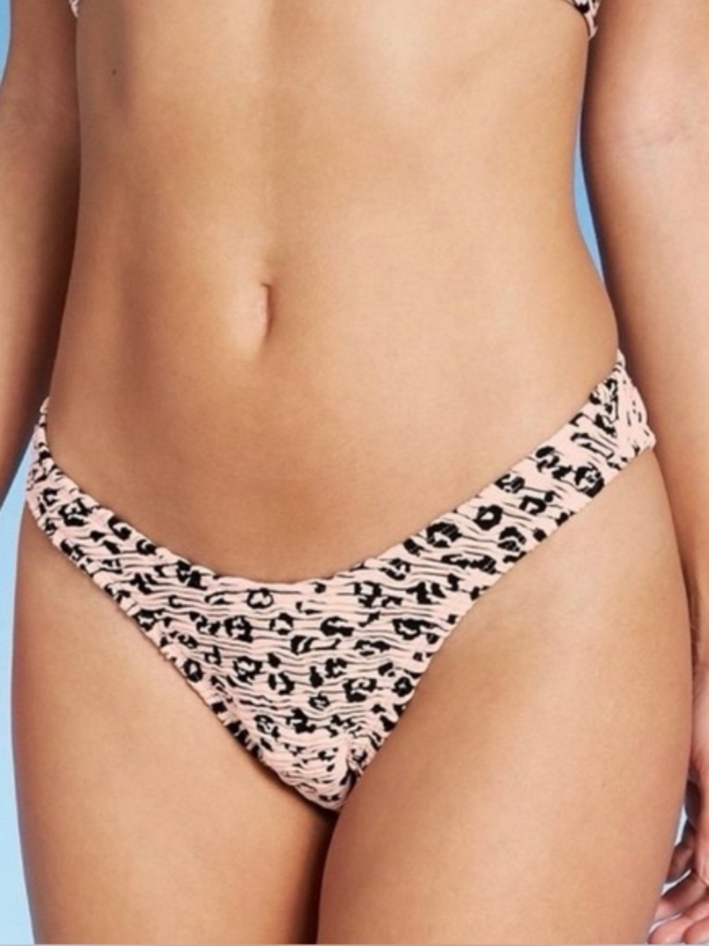 Low-Rise Ribbed Bikini Bottom in Light Pink Animal Print
